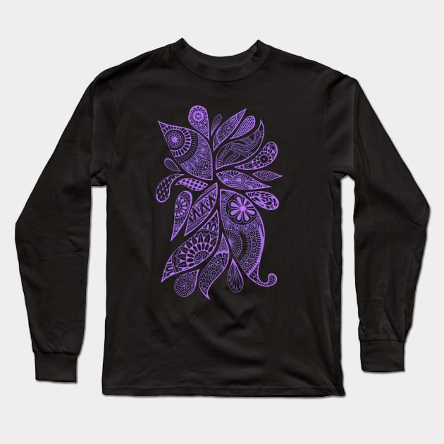 Abstract Zentangle Swirls Design (lavender on black) Long Sleeve T-Shirt by calenbundalas